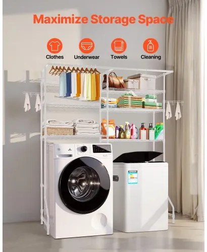 VEVOR Over Washer and Dryer Storage Shelf Two Row 6 Tiers Washer Rack White