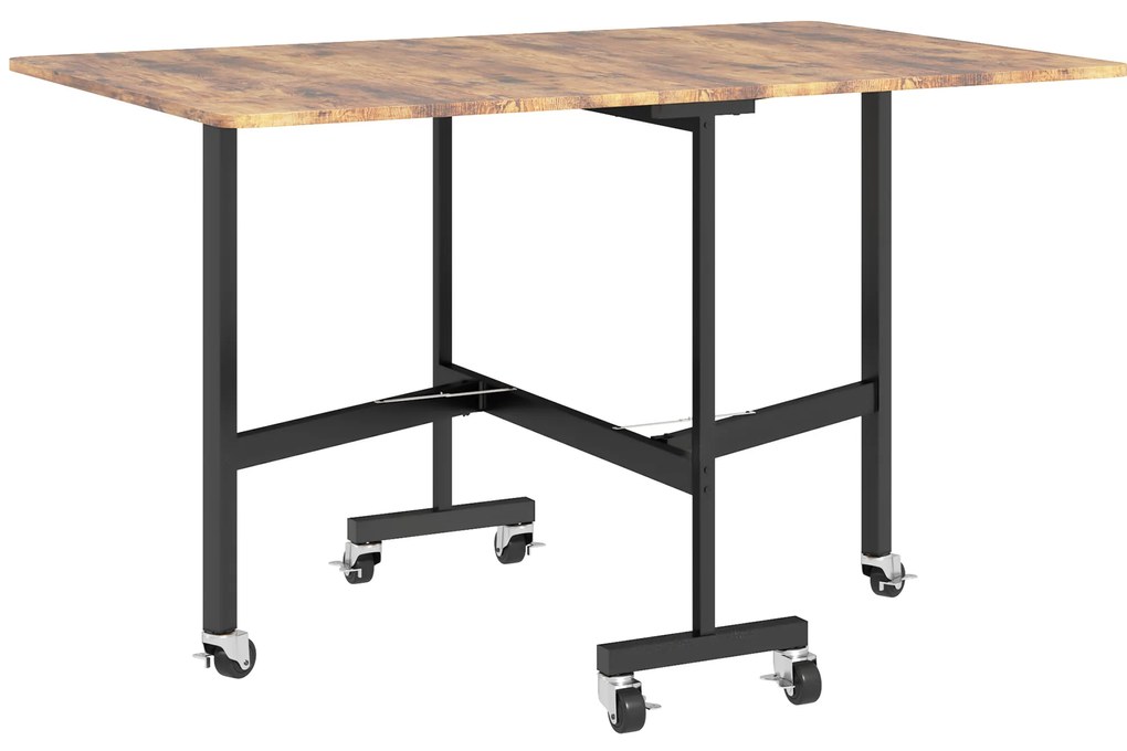 HOMCOM Αναδιπλούμενο Τραπέζι Τραπεζαρίας, Κατάλληλο για έως 6 άτομα, με 6 Ρόδες και Φρένα, για Μικρούς Χώρους, Καφέ