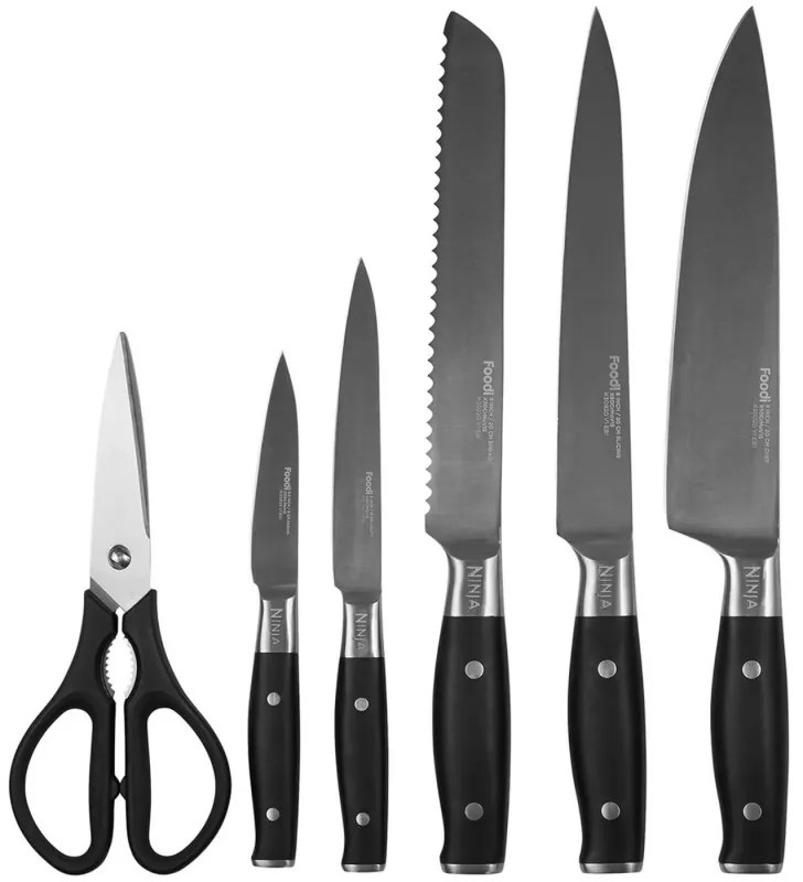 Σετ μαχαιριών κουζίνας με ακονιστήρι Ninja K32014EUUK, 6 τεμαχίων, StaySharp, Εργονομικός σχεδιασμός, Ασημί/μαύρο