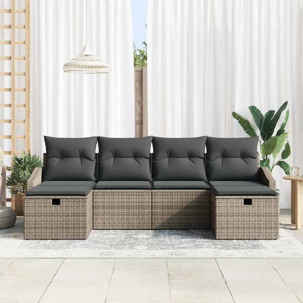 vidaXL Σετ Καναπέ Κήπου με μαξιλάρι 6 pcs Γκρι Πολυ ράταν