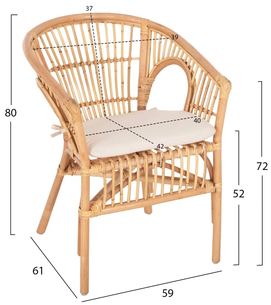 Καρέκλα - Πολυθρόνα DAMPAR C9929.04 Φυσικό Rattan με Λευκό Μαξιλάρι 59x61x80Υεκ. 59x61x80 εκ.