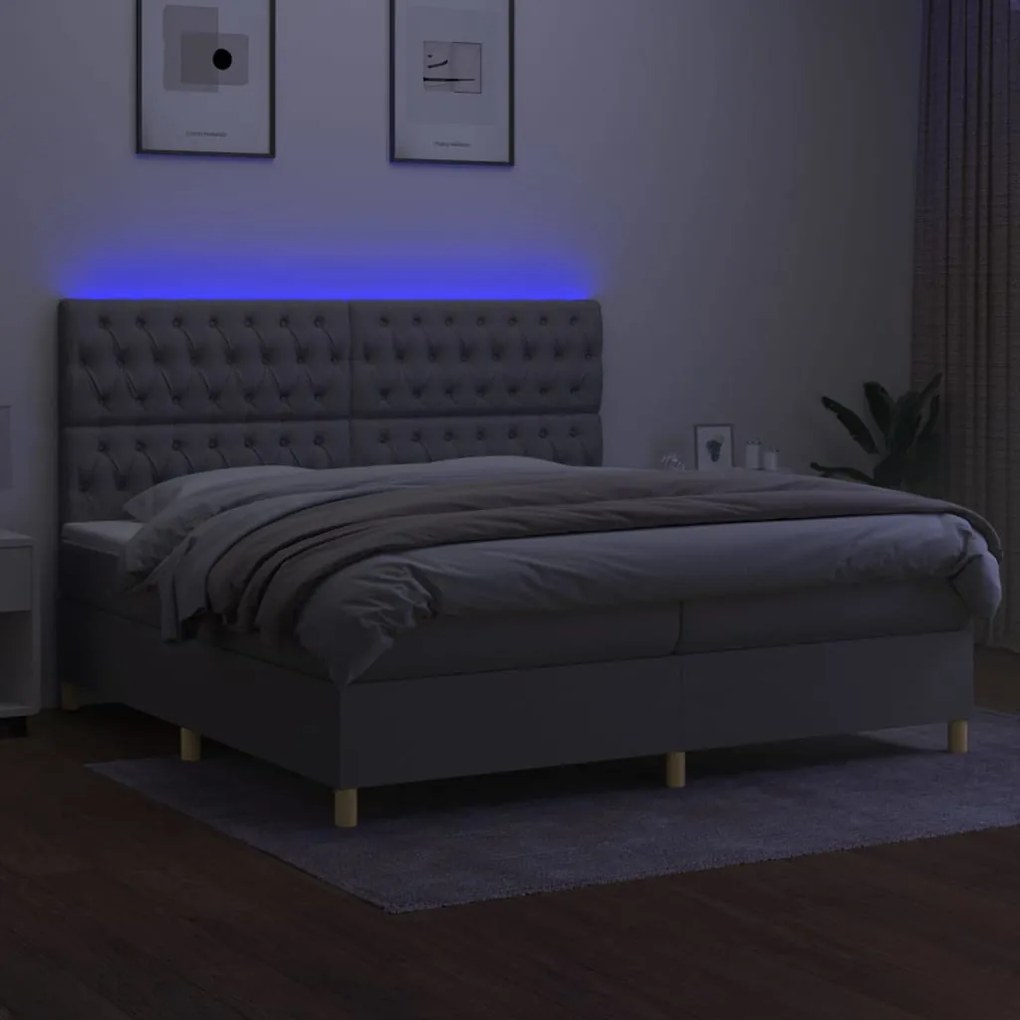 vidaXL Κρεβάτι Boxspring με Στρώμα & LED Αν.Γκρι 200x200εκ. Υφασμάτινο