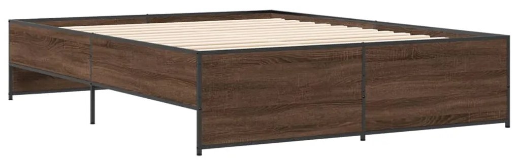 vidaXL Πλαίσιο Κρεβατιού Καφέ Δρυς 160x200 εκ. Επεξ. Ξύλο &amp; Μέταλλο