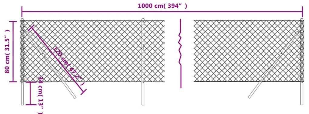 vidaXL Συρματόπλεγμα Περίφραξης Πράσινο 0,8 x 10 μ. με Στύλους