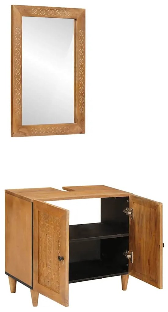 vidaXL Σετ Επίπλων Μπάνιου με ράφι 2 pcs Καφέ Επεξεργασμένο ξύλο