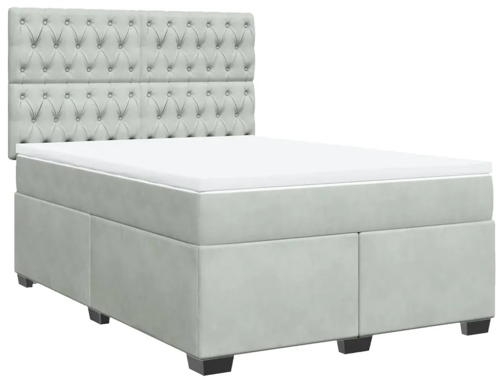 vidaXL Κρεβάτι Boxspring με Στρώμα Ανοιχτό Γκρι 160x200 εκ. Βελούδινο