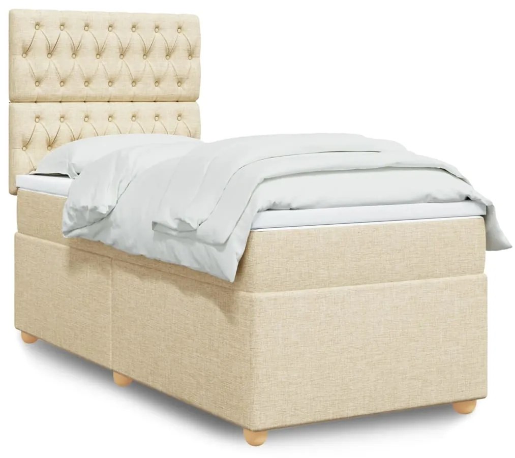 vidaXL Κρεβάτι Boxspring με Στρώμα Κρεμ 100 x 200 εκ. Υφασμάτινο