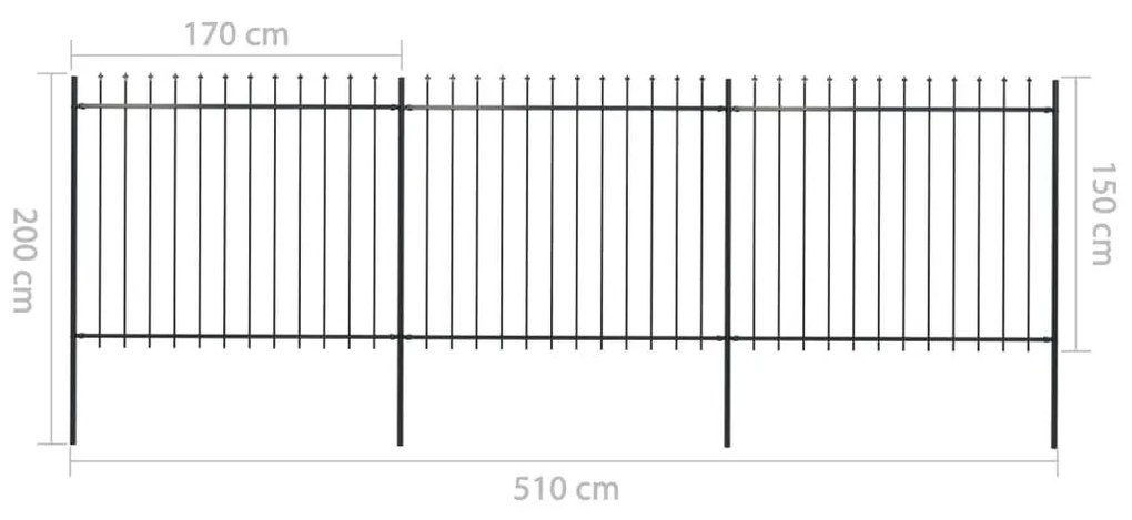 Κάγκελα Περίφραξης με Λόγχες Μαύρα 5,1 x 1,5 μ. από Χάλυβα - Μαύρο