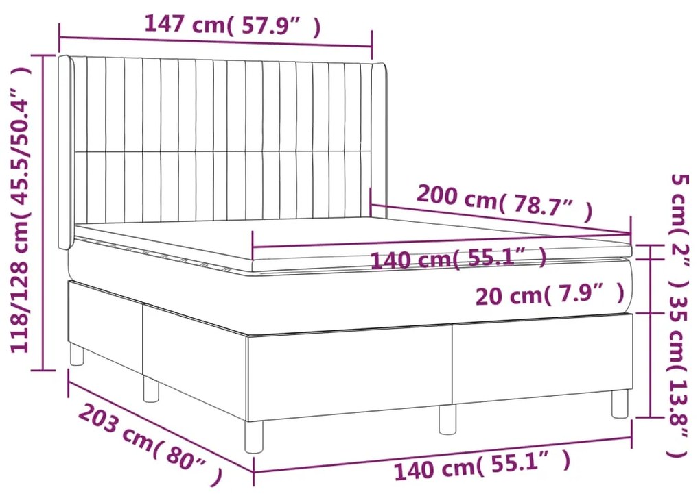 ΚΡΕΒΑΤΙ BOXSPRING ΜΕ ΣΤΡΩΜΑ &amp; LED ΚΡΕΜ 140X200 ΕΚ. ΥΦΑΣΜΑΤΙΝΟ 3139042