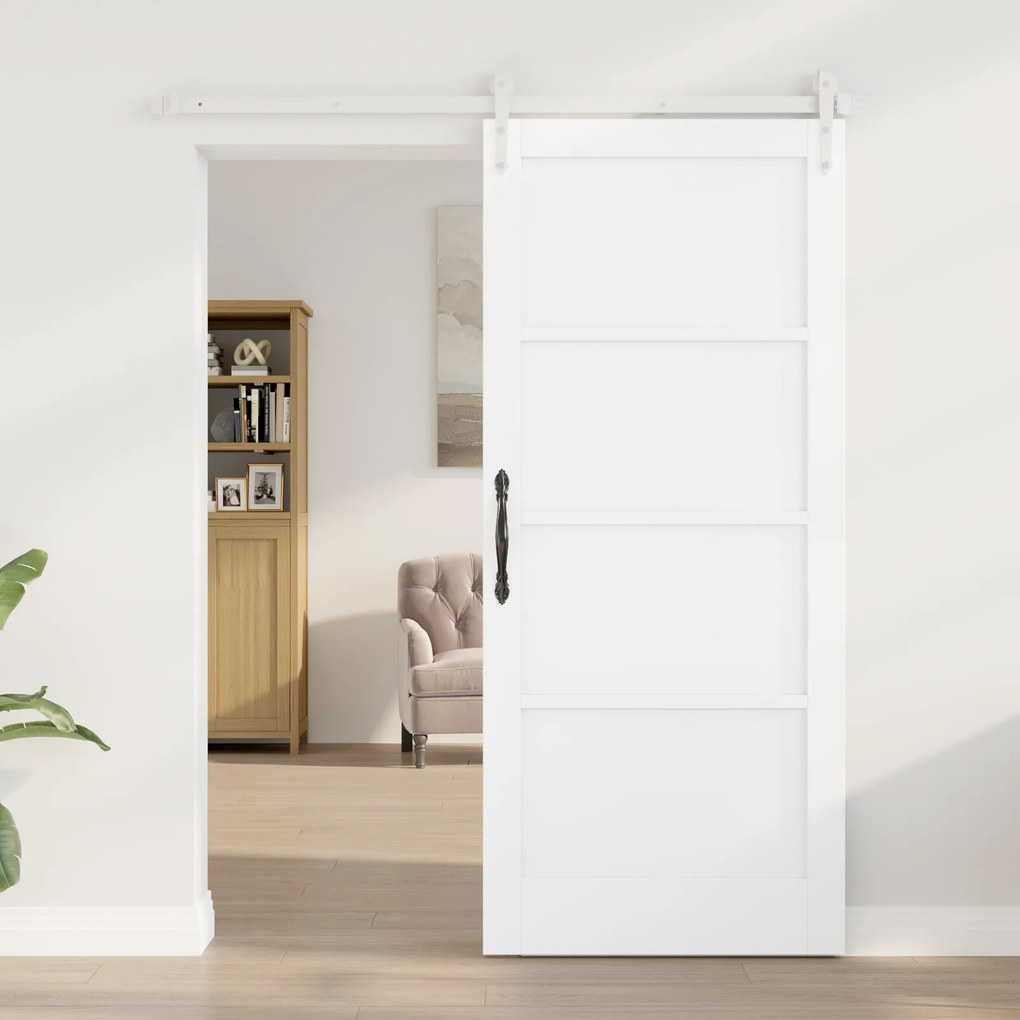 vidaXL Συρόμενη Πόρτα με Σετ Εξαρτημάτων Λευκή 86x198.5 εκ. Σαρκάκι Πεύκης