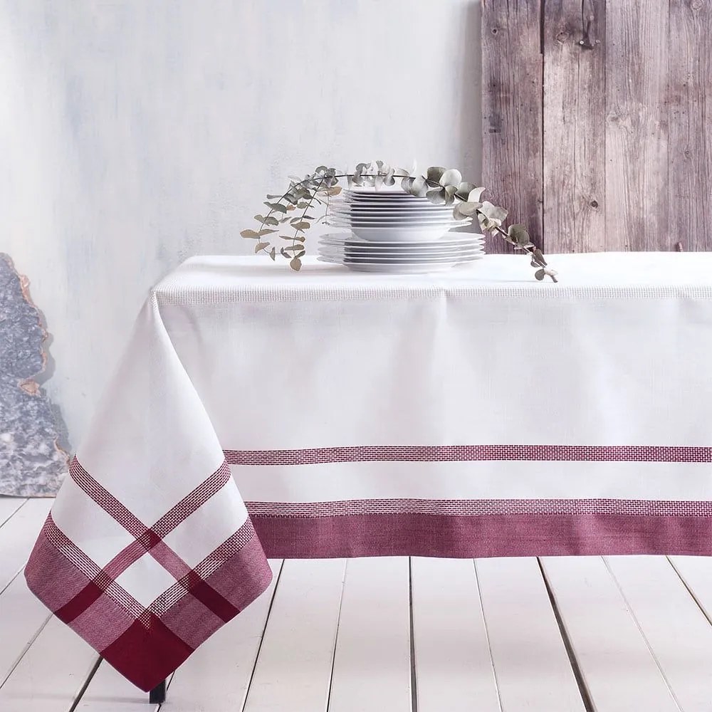 Τραπεζομάντηλο Dioni White-Bordo Ρυθμός 140 X140 140x140cm Linen-Polyester