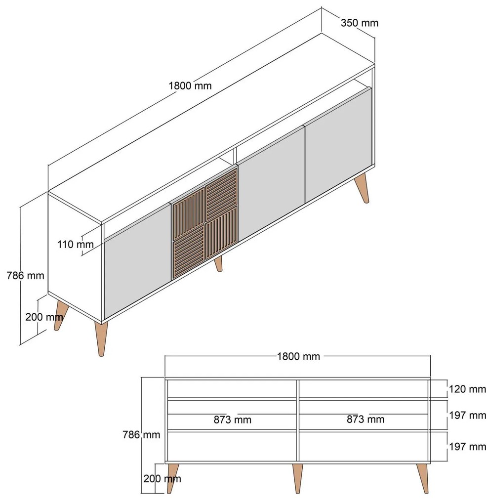 Μπουφές C9431.04 Μελαμίνης Καρυδί 180x35x78.6Υεκ. 180x35x78.6 εκ.