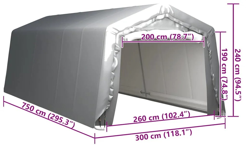 vidaXL Τέντα Αποθήκευσης Γκρι 300 x 750 εκ. Ατσάλινη