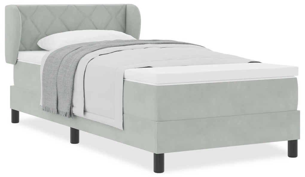 vidaXL κρεβάτι Box Spring με στρώμα ανοιχτό γκρι 90x200 εκ. Βελούδο