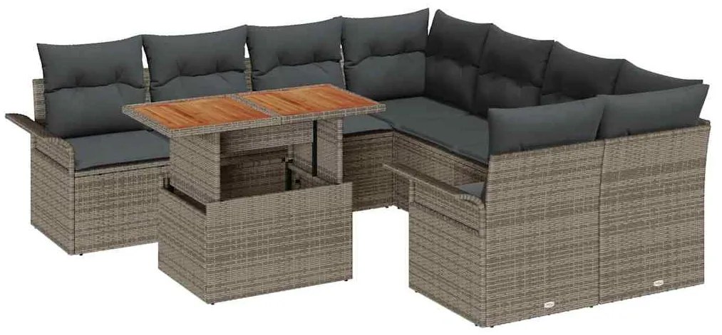 vidaXL Σετ Καναπέ Κήπου με αποθήκευση 9 pcs Γκρι Πολυ ράταν