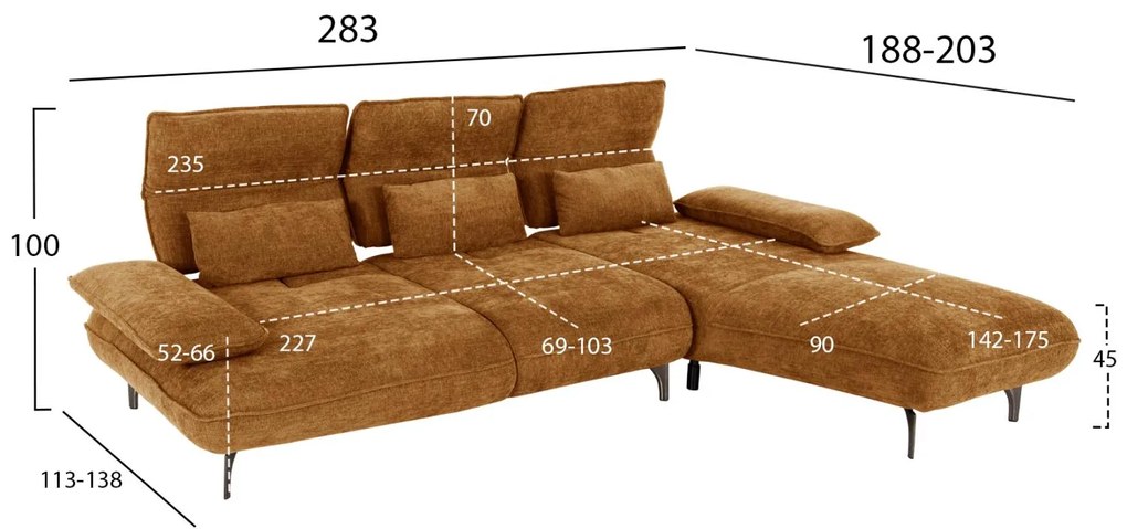 Γωνιακός Καναπές CONVERT C3268.02R Δεξιά Γωνία Ύφασμα Κεραμιδί 283x188x100Υεκ. 283x188x100 εκ.