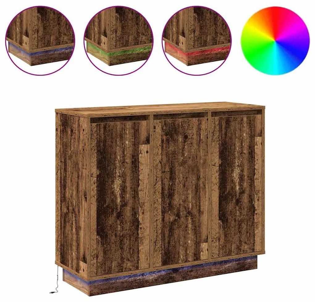 vidaXL Πλευρικό Τραπέζι LED Παλιό ξύλο 90 x 32 x 75 εκ.