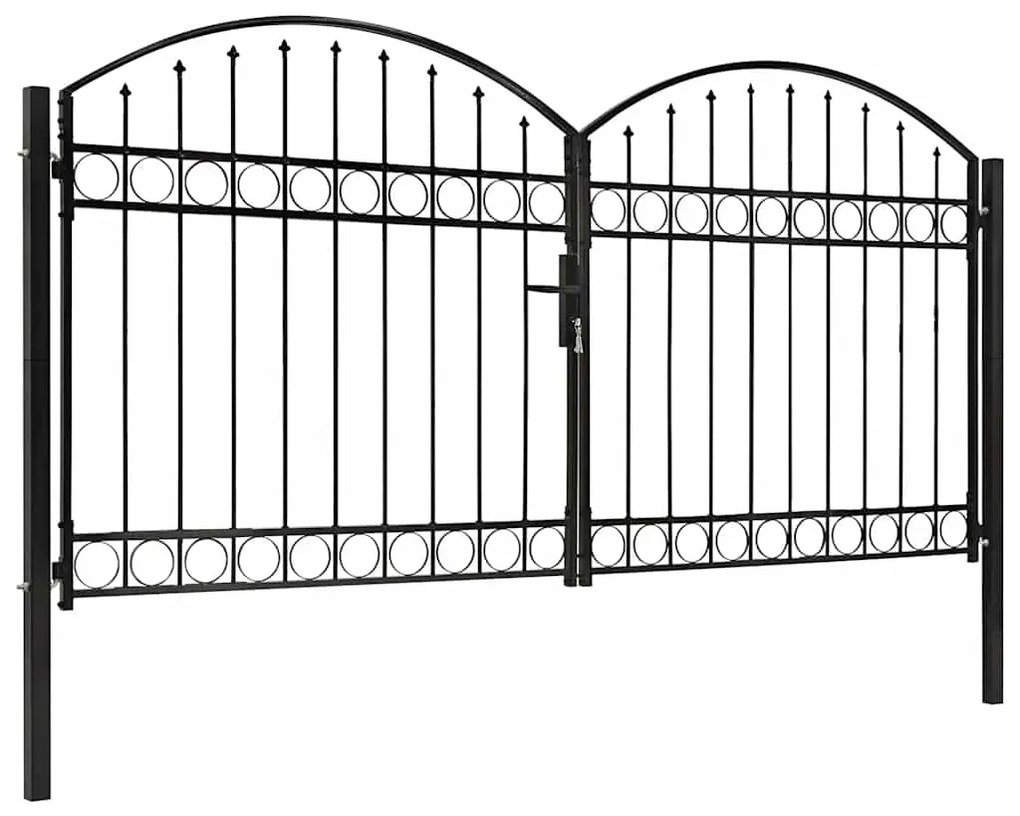 vidaXL Καγκελόπορτα Διπλή με Αψιδωτή Κορυφή Μαύρη 300x150 εκ. Ατσάλινη