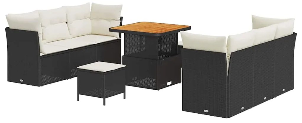 vidaXL Σετ Καναπέ Κήπου 9 pcs Μαύρο και κρεμ 80 x 80 x 71 cm