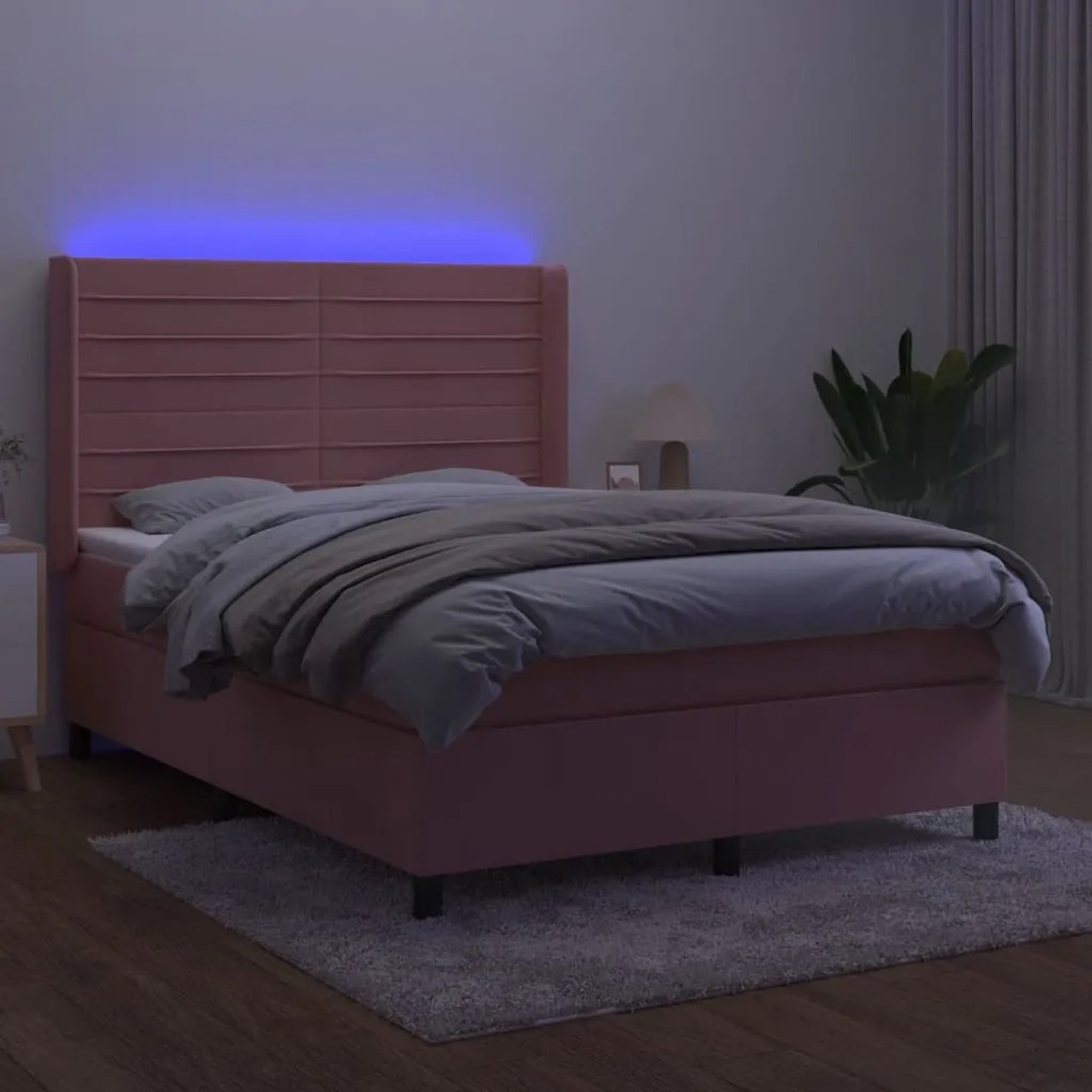 ΚΡΕΒΑΤΙ BOXSPRING ΜΕ ΣΤΡΩΜΑ &amp; LED ΡΟΖ 140X200 ΕΚ. ΒΕΛΟΥΔΙΝΟ 3139630