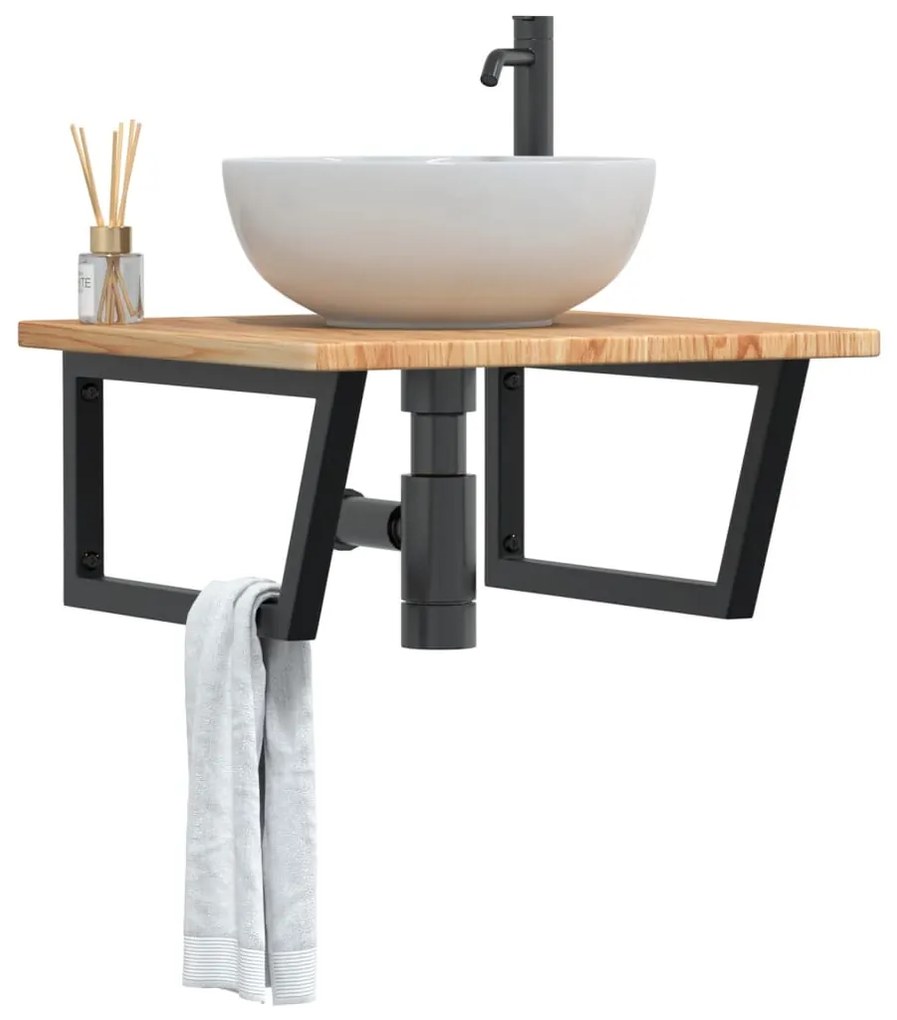 Ράφι Νιπτήρα Τοίχου από Ατσάλι / Μασίφ Ξύλο Δρυός