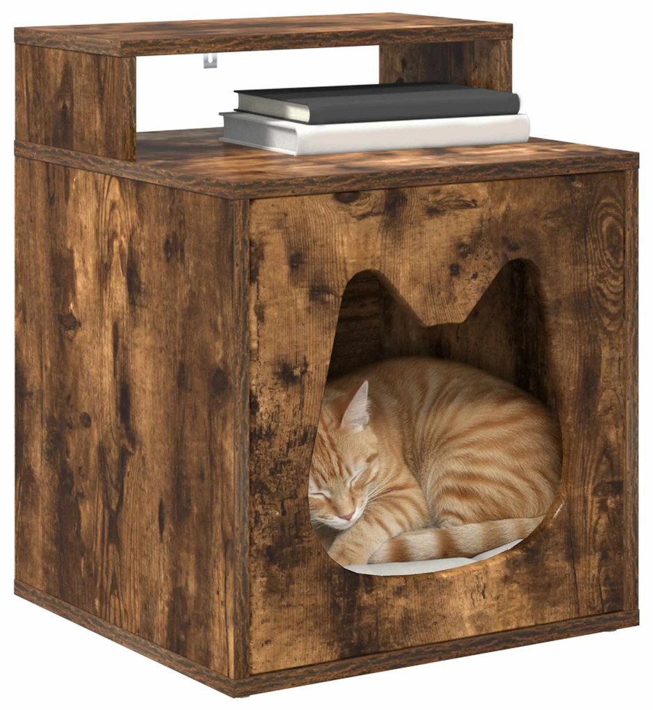 vidaXL Σπίτι Γάτας Καπνιστό Δρύς 42,5 x 40 x 53,5 εκ