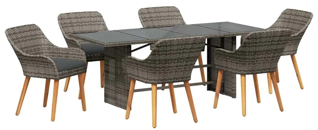 vidaXL Σέτ φαγητού για κήπο με μαξιλάρι 7 pcs Γκρι συνθετικό ρατάν