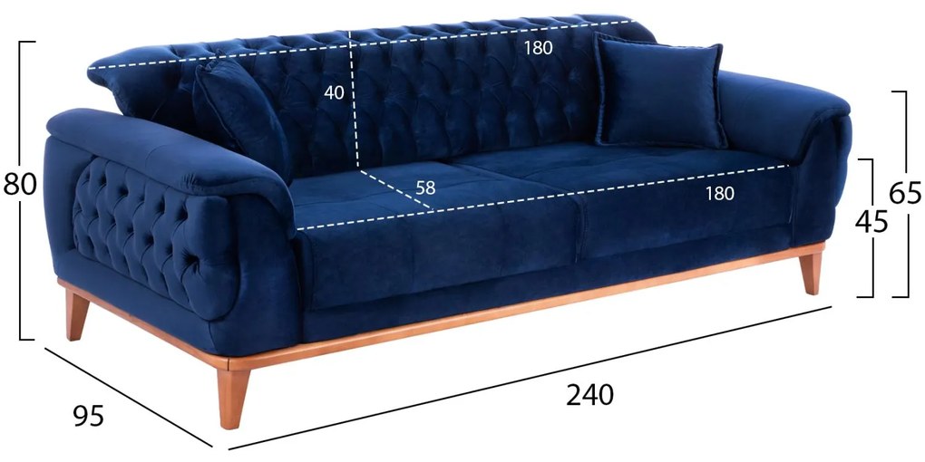 Καναπές - Κρεβάτι Bennington 3θέσιος Mπλέ 240x95x80 εκ. 240x95x80 εκ.