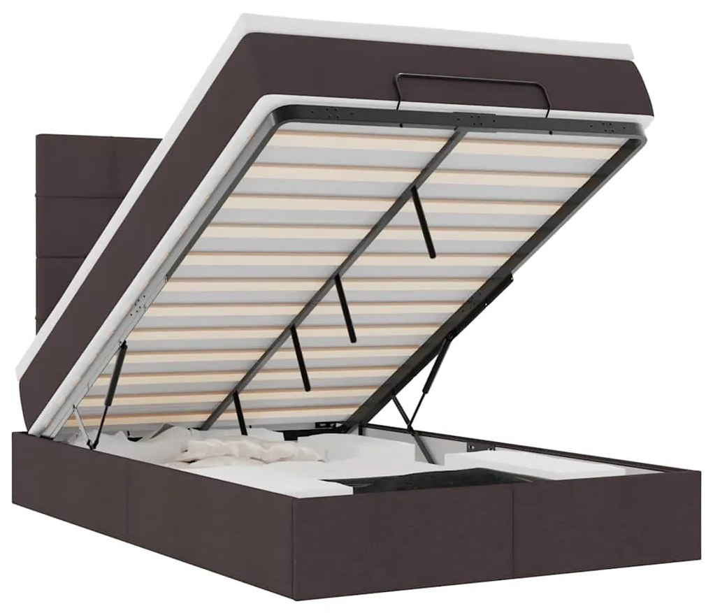 vidaXL Οθωμανικό κρεβάτι με στρώμα & LEDs Σκούρο καφέ 120x190cm ύφασμα