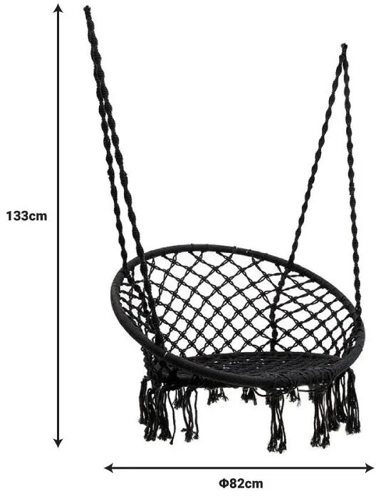 Αιώρα-κούνια κάθισμα Aura σχοινί γκρι-μαύρο 82x82x133εκ 100x80x130 εκ.