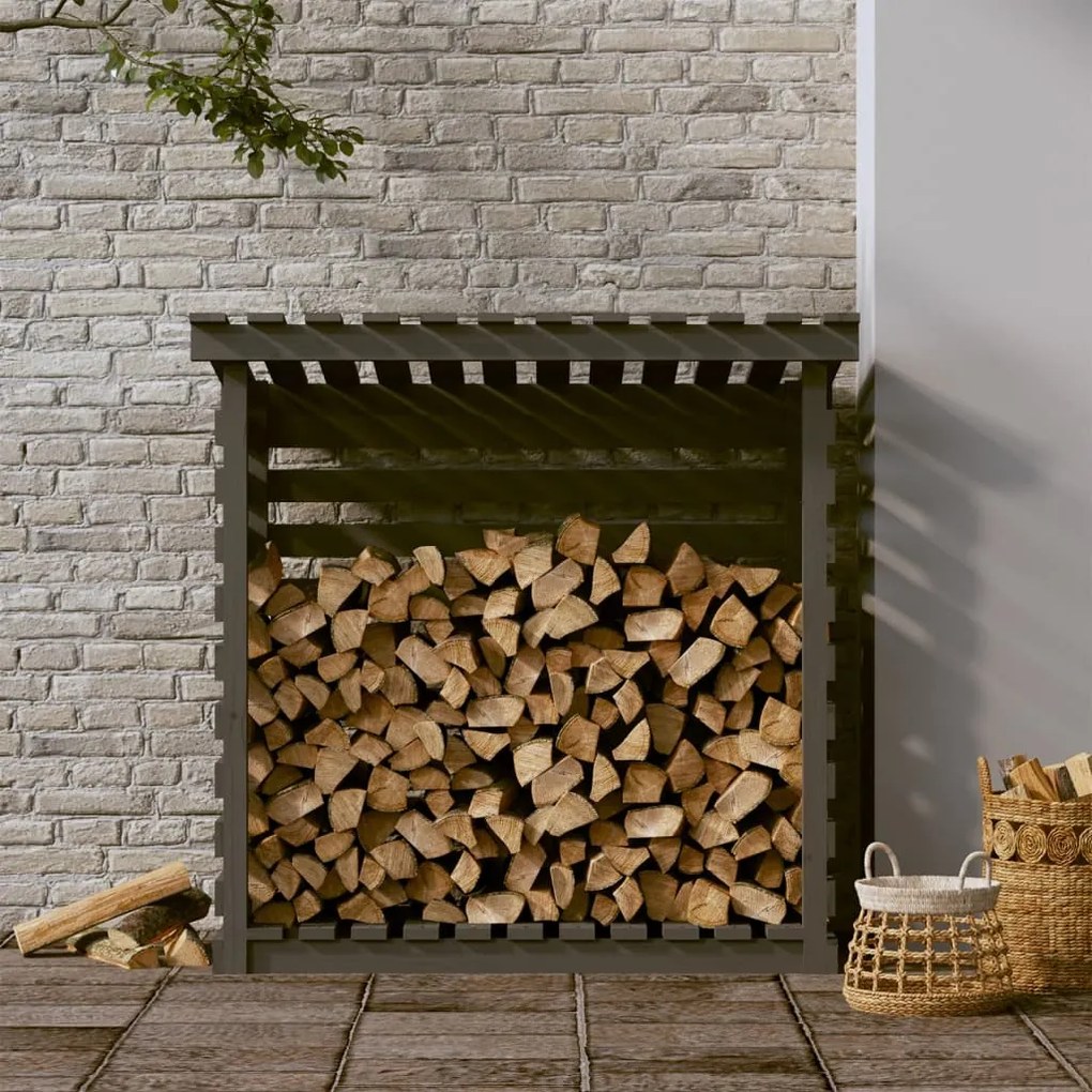 vidaXL Ραφιέρα Καυσόξυλων Γκρι 108x73x108 εκ. από Μασίφ Ξύλο Πεύκου