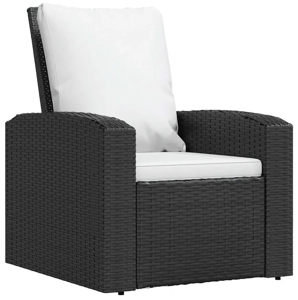 vidaXL Καρέκλα Κήπου Ανακλινόμενη Μαύρη Συνθετικό Ρατάν με Μαξιλάρια