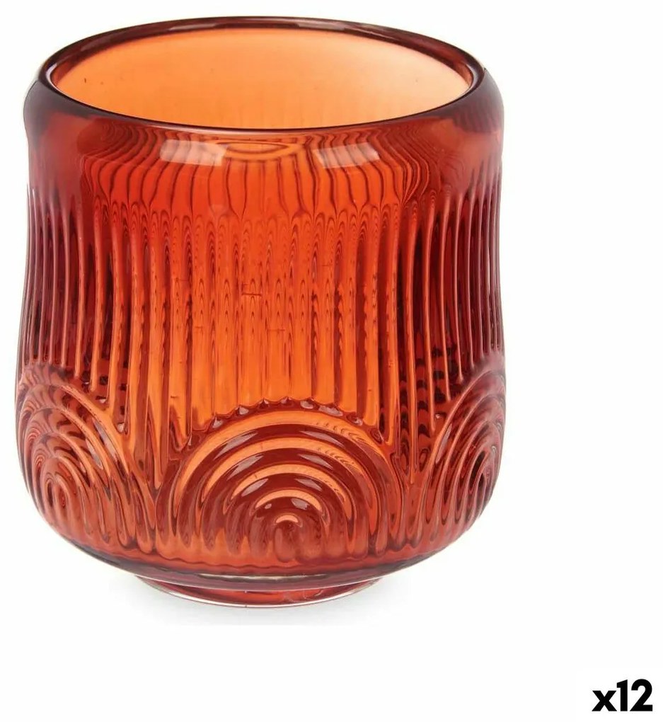 Κηροπήγιο Gift Decor Πορτοκαλί Πλακίδιο Κρυστάλλινο 9 x 9,5 x 9 cm Ρίγες (12 Μονάδες)