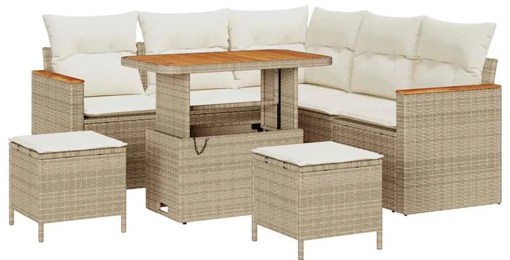 vidaXL Σετ Καναπέ Κήπου με μαξιλάρι 8 pcs Μπεζ Πολυ ράταν