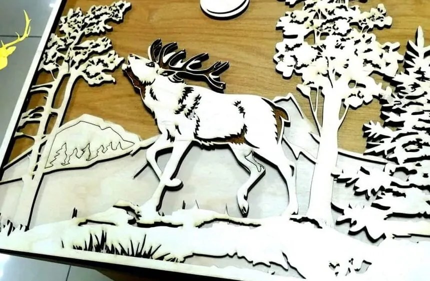 Intra απο ξύλο plywood 3mm-4mm πάχος – ξύλο 3D Elk in a Forest Scene Ξύλινη διακόσμηση τοίχων 30x35 cm INTRAVECTRY-MY557252