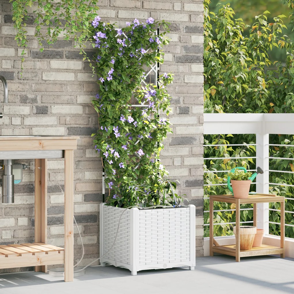 vidaXL Γλάστρες Κήπου 1 τεμ Καφασωτό Λευκό 40 x 40 x 142 cm Πλαστικό