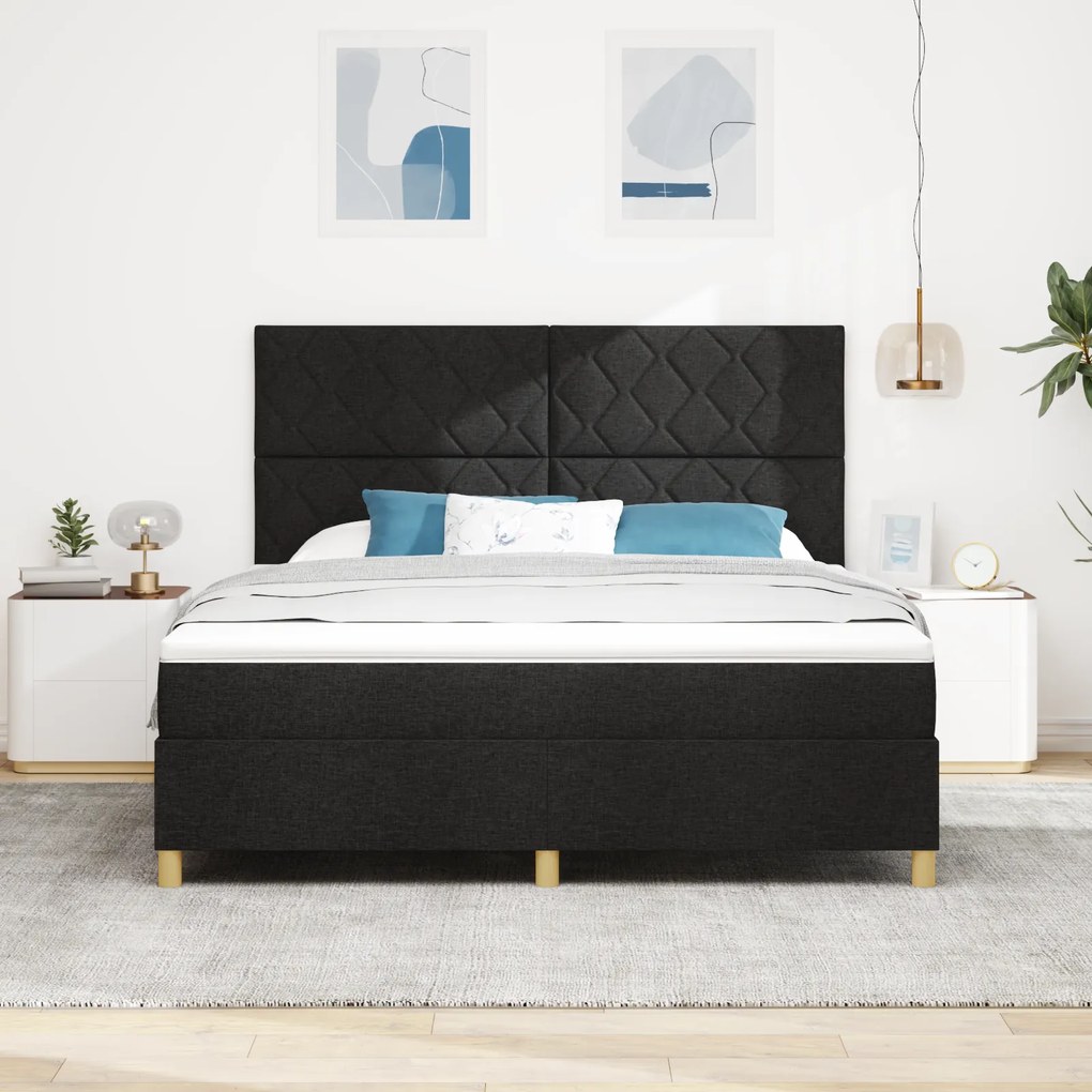 vidaXL Κρεβάτι Box Spring με Στρώμα & LED Μαύρο 180x200 εκ. Ύφασμα