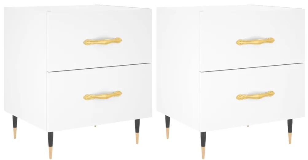vidaXL Κομοδίνα 2 τεμ. Λευκά 40 x 35 x 47,5 εκ. από Επεξεργασμένο Ξύλο