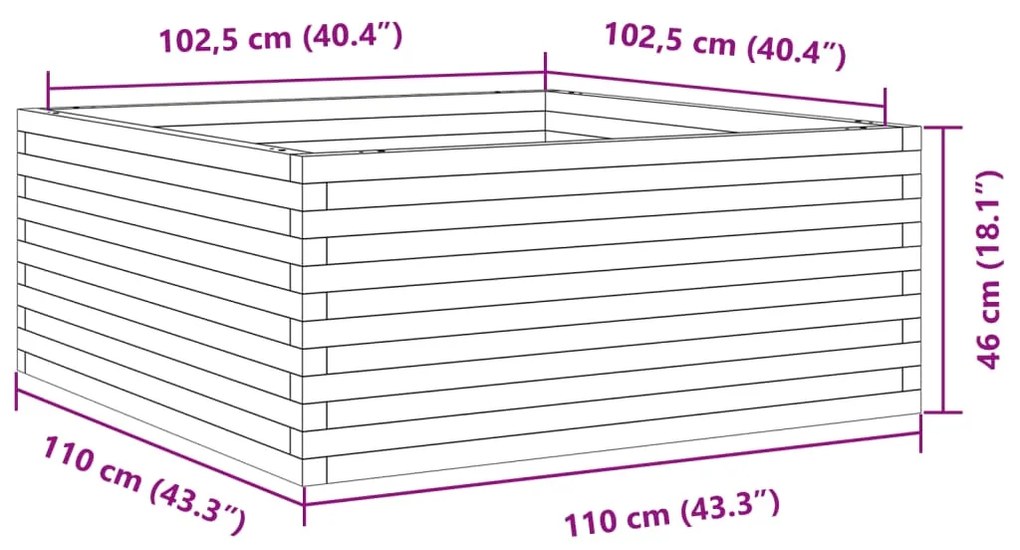 Ζαρντινιέρα Κήπου 110x110x46 εκ από Μασίφ Ξύλο Πεύκου - Καφέ