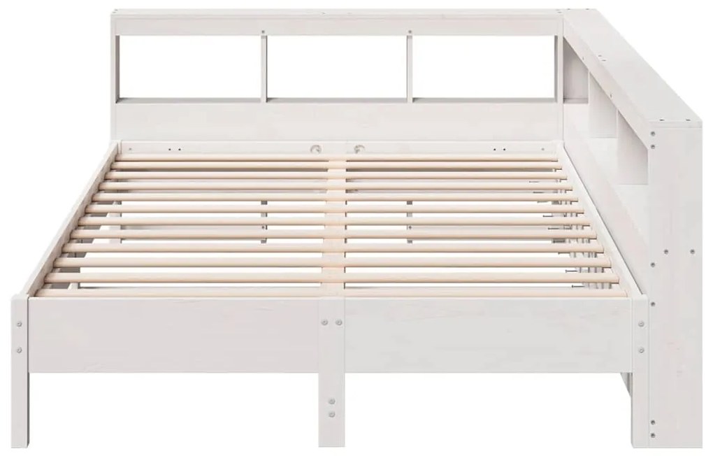Κρεβάτι Βιβλιοθήκη Χωρίς Στρώμα Λευκό 135x190 εκ Μασίφ Πεύκο - Λευκό