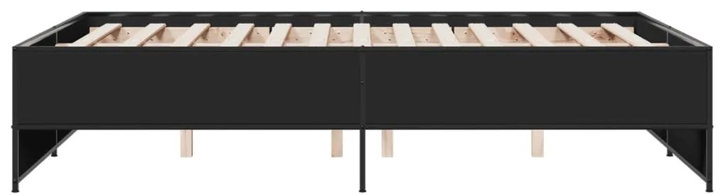 vidaXL Πλαίσιο Κρεβατιού Μαύρο 135x190 εκ. Επεξ. Ξύλο &amp; Μέταλλο