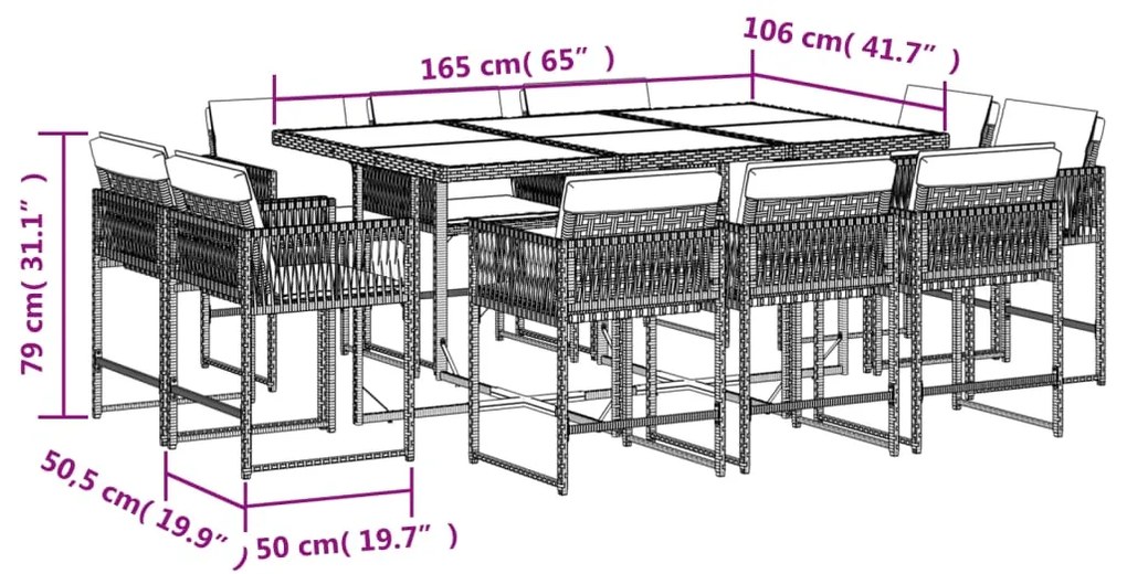 vidaXL Σετ Τραπεζαρίας Κήπου 11 τεμ. Μπεζ Συνθετικό Ρατάν με Μαξιλάρια