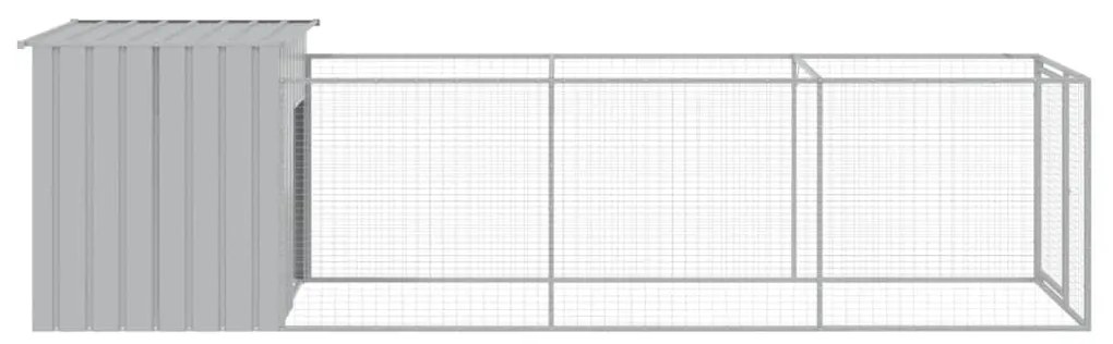 vidaXL Σπιτάκι Σκύλου με Αυλή Αν. Γκρι 110x405x110 εκ. Γαλβαν. Χάλυβας