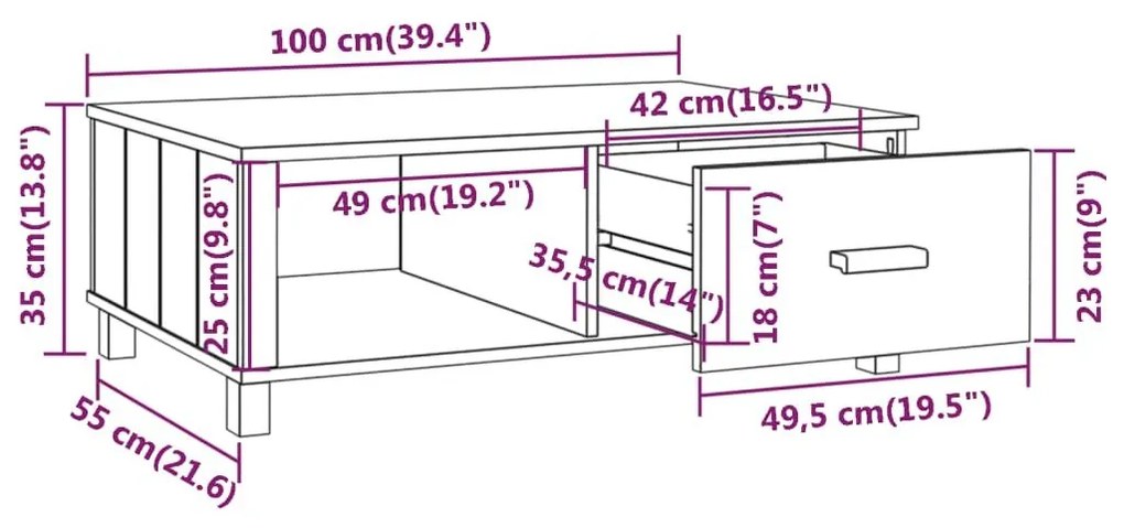 Τραπεζάκι Σαλονιού HAMAR Λευκό 100x55x35 εκ. Μασίφ Ξύλο Πεύκου - Λευκό