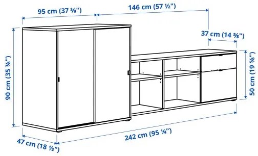 VIHALS συνδυασμός TV/αποθήκευσης, 242x37x90 cm 494.406.01