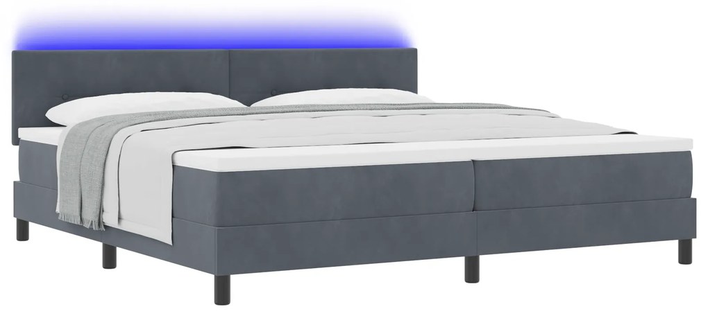 vidaXL Κρεβάτι Box Spring με Στρώμα & LED Σκούρο Γκρι 200x200 εκ. Βελούδο