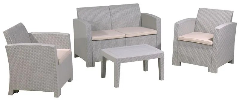 WOODWELL SAVANNA Set Σαλόνι Κήπου Βεράντας K/D, PP-UV Sand Grey Μαξιλάρια Μπεζ Table+Sofa 2Seater+2 Armchairs Ε352,1