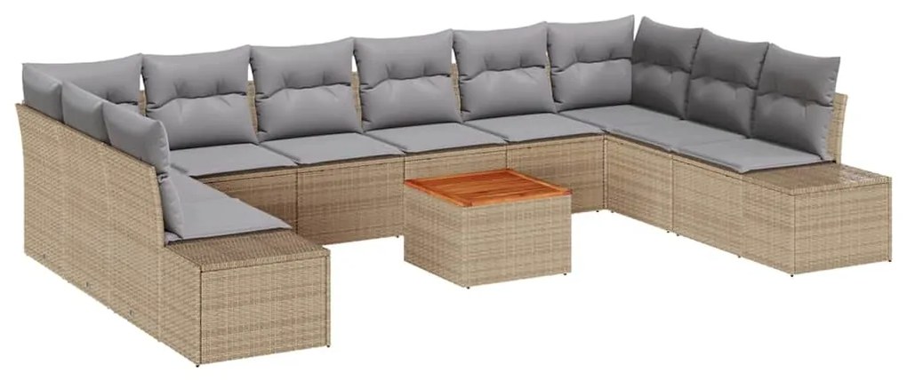 vidaXL Σετ Καναπέ Κήπου με μαξιλάρι 11 pcs Μπεζ Πολυ ράταν