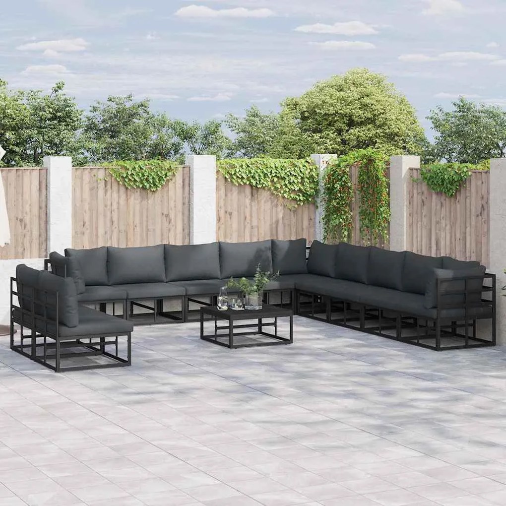 vidaXL Σετ Καναπέ Κήπου 12 pcs Μαύρο 70 x 70 x 32 εκ. Αλουμίνιο