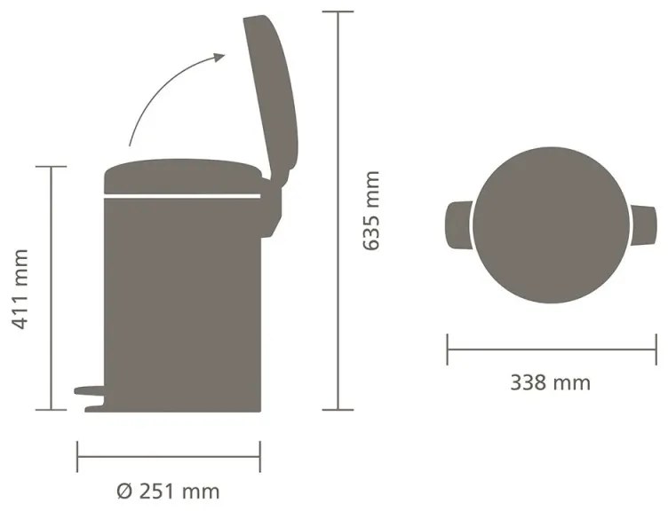 Κάδος με πεντάλ Brabantia NewIcon 649031, 12 l, Ομαλό κλείσιμο, Αντιολισθητική βάση, Ανθεκτικό στα δακτυλικά αποτυπώματα, Inox/Matte